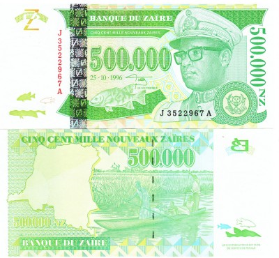 Zair 500 000 Noveaux Zaires 1996 Mobutu P-78 UNC foto