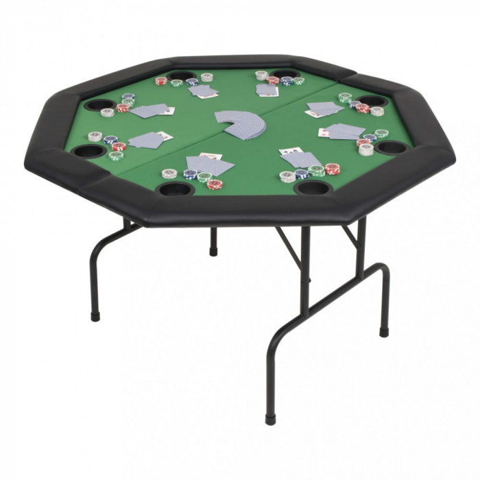 vidaXL Masă poker pliabilă &icirc;n două părți, 8 jucători, octogonal, Verde