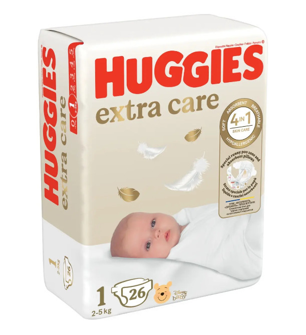 Scutece Huggies Extra Care Convi marimea 1, 2-5 kg, 26 buc