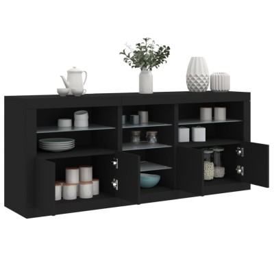 vidaXL Servantă cu lumini LED, negru, 181,5x37x67 cm foto