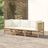 VidaXL Set mobilier de grădină, cu perne alb crem, 3 piese, bambus 3155183