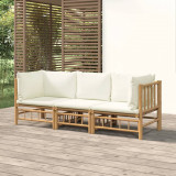 Set mobilier de gradina, cu perne alb crem, 3 piese, bambus GartenMobel Dekor, vidaXL