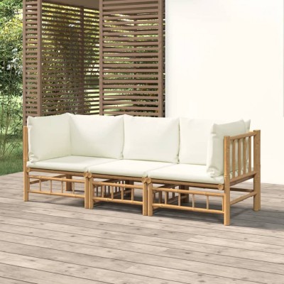 Gossi set mobilier de gradina, cu perne alb crem, 3 piese, bambus foto