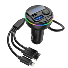 Incarcator Auto Fast Charge Modulator FM Bluetooth Flippy, PD 20W + QC3.0, 3 Cabluri Integrate (Lightning, Type C, MicroUSB), Handsfree si MP3 Player