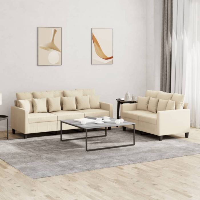 vidaXL Set de canapele cu perne, 2 piese, crem, textil 3201666
