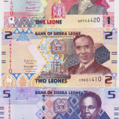 Bancnota Sierra Leone 1, 2 si 5 Leones 2022 - UNC ( set x3 - denominare)