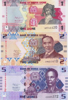 Bancnota Sierra Leone 1, 2 si 5 Leones 2022 - UNC ( set x3 - denominare) foto