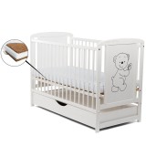 Patut bebe lemn cu sertar Babyneeds Timmi Alb 120x60 cm + Saltea cocos 10 cm