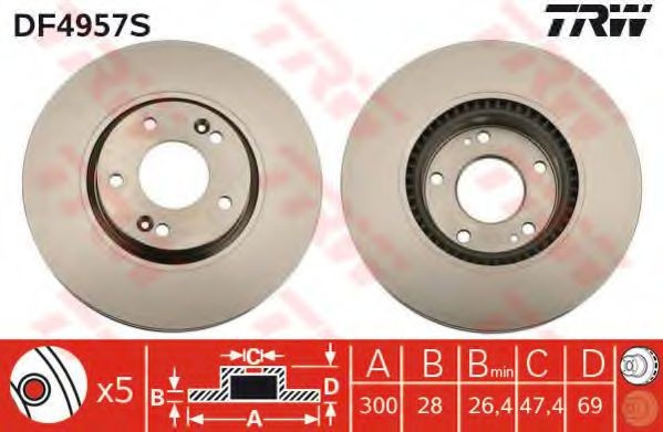Disc frana KIA CEED SW (JD) (2012 - 2016) TRW DF4957S