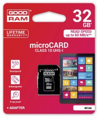 Card de memorie Goodram MicroSD 32GB ,Clasa 10 + Adaptor + Ambalaj Retail foto