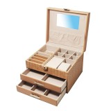 Cumpara ieftin Cutie Ceasuri &amp; Bijuterii Time Veranda, Piele Ecologica Camel/Crem WZ5142, 3 Nivele, Oglinda, Blocabila, 23.5x20.5x16.5 cm