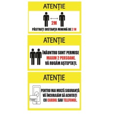 Stickere Preventie Coronavirus - Set Pastrati Distanta, Numar Maxim de Persoane si Plata Card
