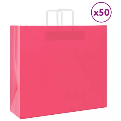 vidaXL Pungi de h&amp;acirc;rtie 50 buc cu m&amp;acirc;nere roz 54x15x49 cm foto