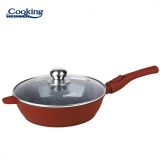 Tigaie Adanca Aluminiu Heinner Calabria 26cm, Invelis Ceramic Marmorat, Capac Sticla, Inductie
