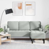 Canapea 3 locuri cu chaise longue &icirc;n formă de L gri deschis 160 cm din catifea
