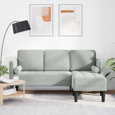 vidaXL Canapea 3 locuri cu chaise longue &amp;icirc;n formă de L gri deschis 160 cm din catifea foto