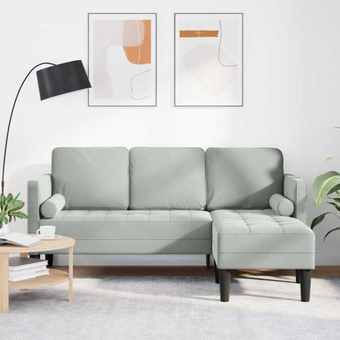 vidaXL Canapea 3 locuri cu chaise longue &icirc;n formă de L gri deschis 160 cm din catifea
