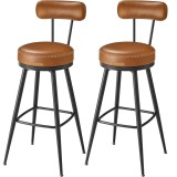 VASAGLE set 2 scaune de bar rotative 360&deg;, cu spatar, inaltime 101 cm, piele sintetica, cadru otel, stil modern, maro Household NewTrend