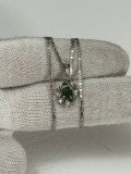 LANT + PANDANTIV AUR alb 18K + Smarald = 0.50CT + 1 Diamant - Vintage !