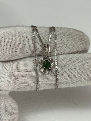LANT + PANDANTIV AUR alb 18K + Smarald = 0.50CT + 1 Diamant - Vintage ! foto