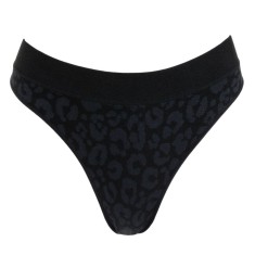 Chiloti String Seamless cu Imprimeu Leopard, Negru, CMCLASS