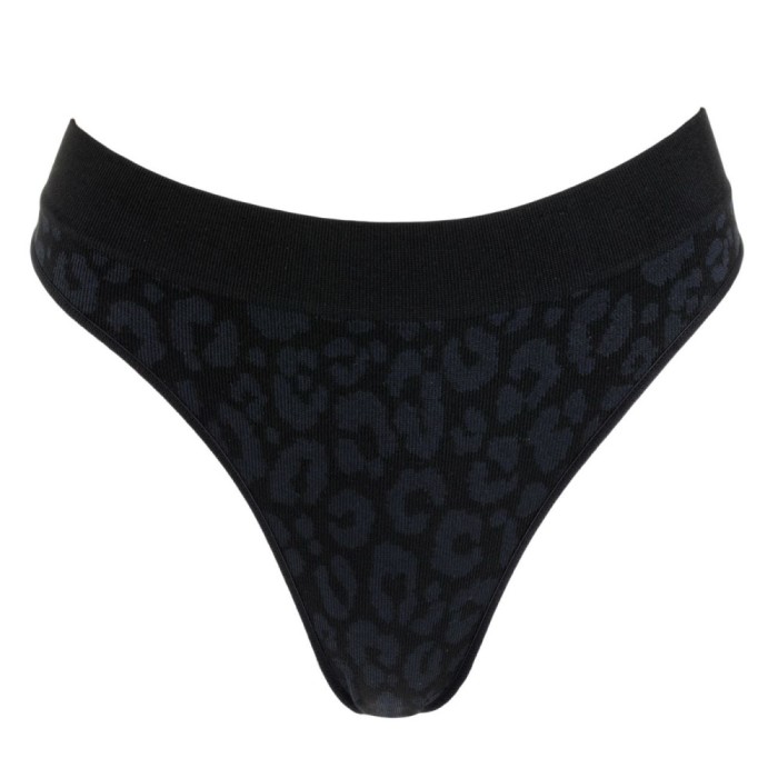 Chiloti String Seamless cu Imprimeu Leopard, Negru, CMCLASS