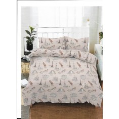 Lenjerie de pat pentru o persoana cu husa de perna dreptunghiulara, Paris, bumbac mercerizat, multicolor