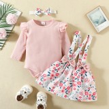 Sarafan cu body roz pudra - Little flowers (Marime Disponibila: 6-9 luni