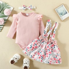 Sarafan cu body roz pudra - Little flowers (Marime Disponibila: 6-9 luni foto