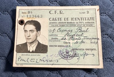 Legitimație călătorie CFR pentru studenți, 1943 foto