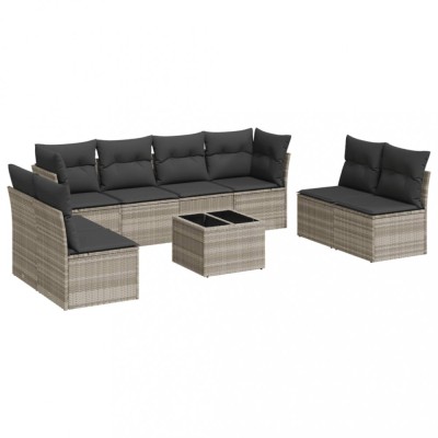 Set canapele de gradina cu perne, 9 piese gri deschis poliratan foto