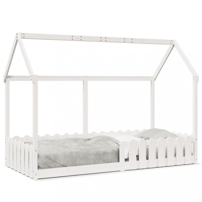 Gossi cadru pat tip casa pentru copii alb 90x200 cm lemn masiv de pin