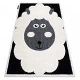 Covor modern pentru copii JOY Sheep, oaie - structural pe două niveluri de l&acirc;nă crem / negru, 140x190 cm