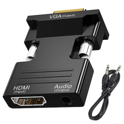 Adaptor HDMI la VGA, Jack 3,5 mm, 1080P, Negru foto