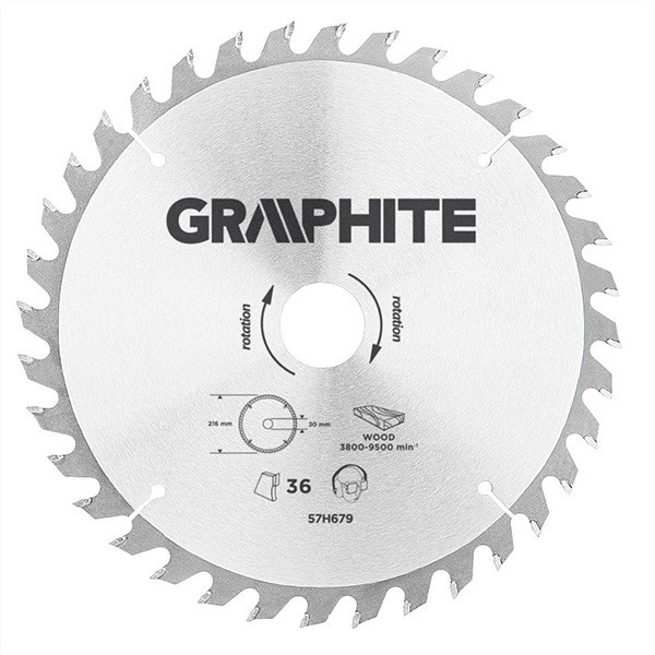 Panza ferastrau circular 36 dinti varfuri HM 216x30mm GRAPHITE 57H679 HardWork ToolsRange