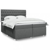 Cumpara ieftin Pat box spring cu saltea, gri &icirc;nchis, 200x200 cm, textil