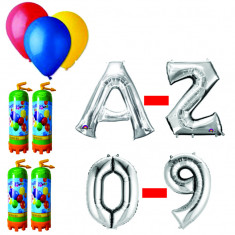 Pachet 20 baloane numere / cifre argintii la alegere, 4 butelii heliu, 100 baloane latex 26cm standard foto