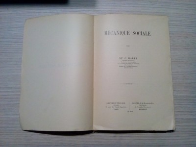 MECANIQUE SOCIALE - Sp. C. Haret - Ch. Gobl, 1901, 256 p.; lb. franceza; foto