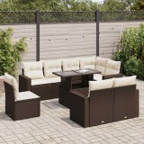 VidaXL Set canapele de grădină cu perne, 9 piese, maro, poliratan