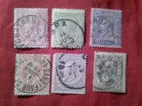 Serie Belgia 1886 , Leopold II , 6 valori stampilate : 10c ,20c , 25c , 50c, 1f si 2f