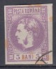 ROMANIA 1868 LP 22 REGELE CAROL CU FAVORITI 3 BANI VIOLET STAMPILAT POINCON