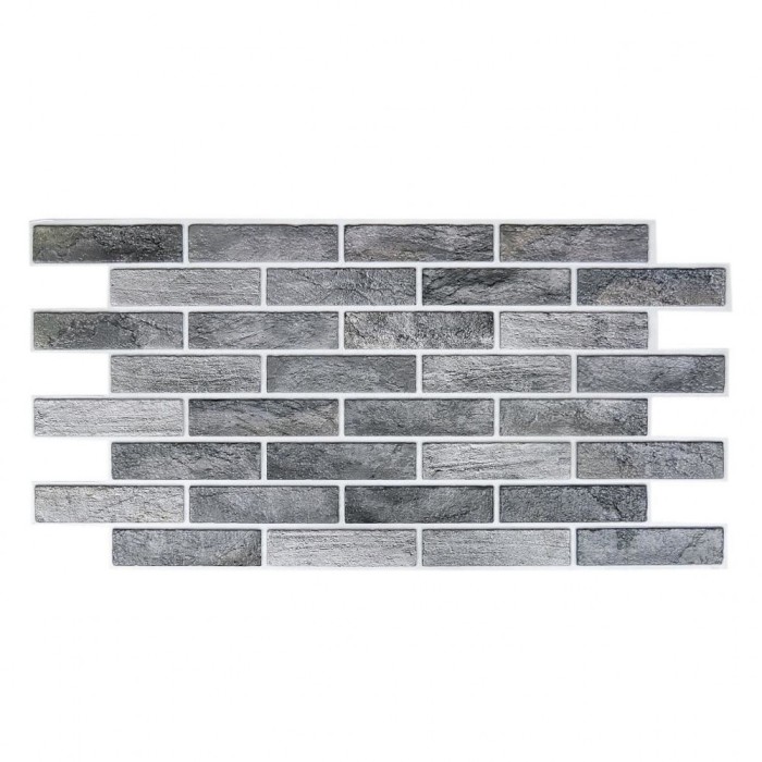 Panou decorativ,&nbsp;PVC, model caramida 3D, nuante gri inchis, 96x48.5 cm