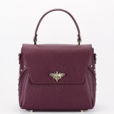 Cumpara ieftin Geanta din piele naturala bordo inchis cu brosa 1505A 123