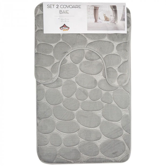 Set 2 covoare baie Casa Plastor, Stones, 75x45 cm, Gri