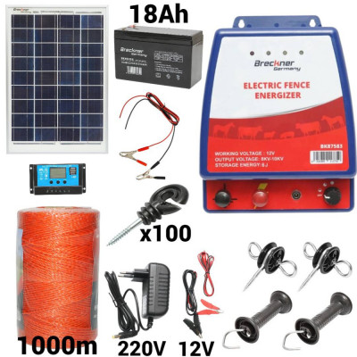 Kit pachet gard electric 6 Joule 12 220V panou baterie 18ah 1000m (BK87583-1000-20W-18ah) foto