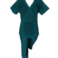 Costum Medical Pe Stil, Turcoaz Inchis cu Elastan, Model Marinela - 3XL, 3XL