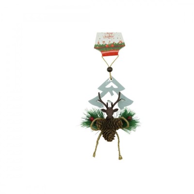 Ornament de brad cerb cu pom de craciun, flippy, multicolor, lemn, 18 cm foto