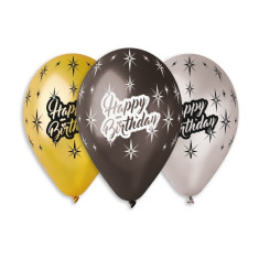 Baloane Happy Birthday Auriu Argintiu Negru 32cm set 20 buc foto