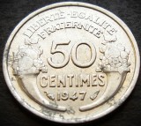 Cumpara ieftin Moneda istorica 50 CENTIMES - FRANTA, anul 1947 * cod 1447, Europa, Aluminiu