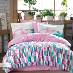 Lenjerie de pat pentru o persoana, 3 piese, 160x220 cm, 100% bumbac poplin, Hobby, Mikado, roz